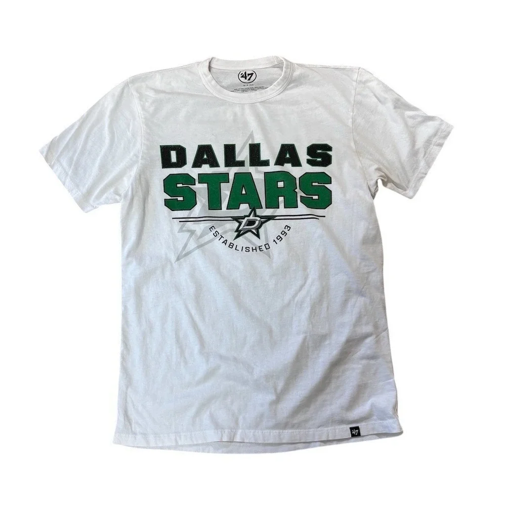 47 Brand Dallas Stars T-Shirt Unisex Adult White‎ Graphic NHL Hockey Tee Small